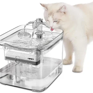 NPET Cat Water Fountain, 3L Automatic Pet Drinking Fountain Dog Water Dispenser with Quadruple-Action Filter (WF020 Transparent)