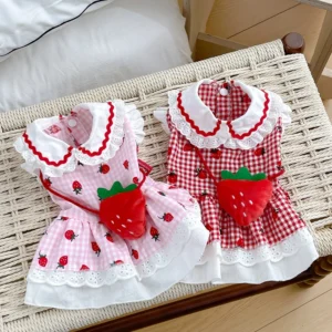 Strawberry Plaid Cotton Dress for Small Dogs & Cats