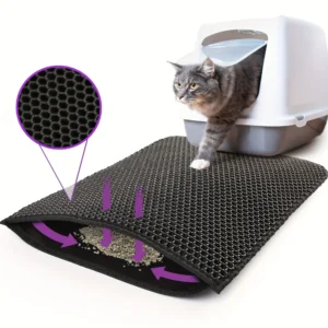 Double layer honeycomb cat litter mat - easy to clean, non-slip base - suitable for cat litter boxes and pet toilet areas